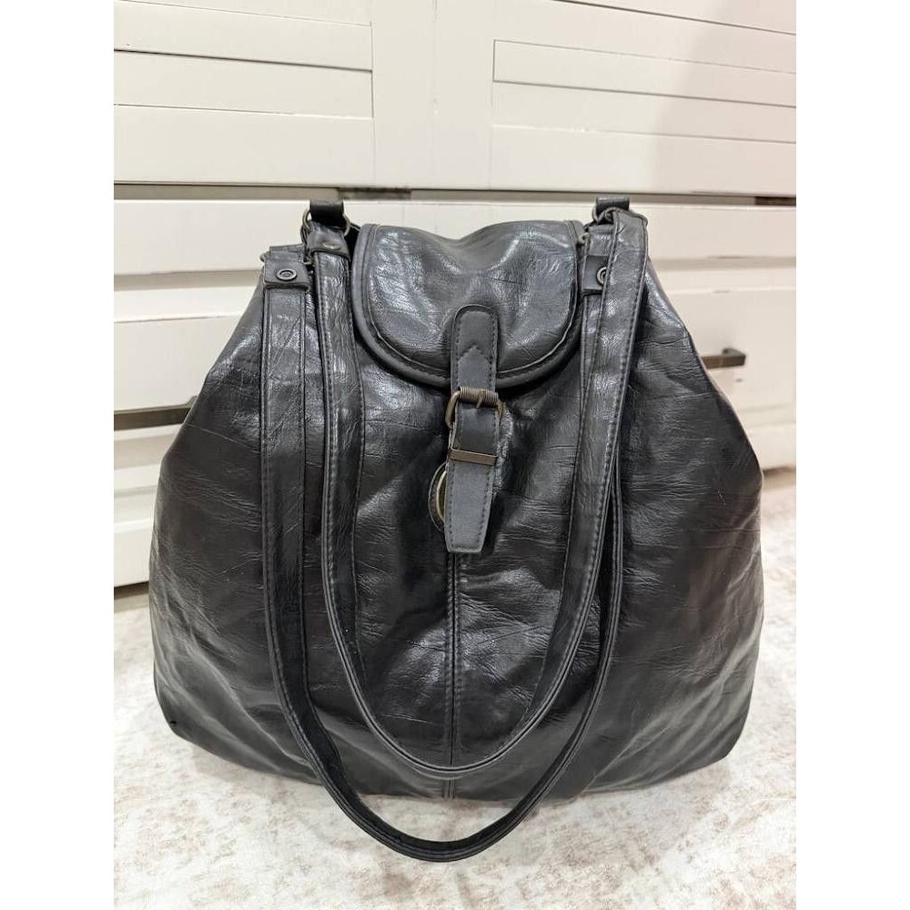 Vintage Capezio Convertible Backpack Shoulder Bag Black Faux Leather 90s Slouchy